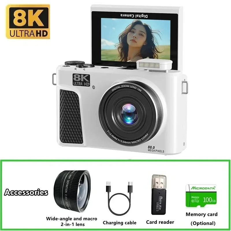 Electronics Home Gadgets - WD300 8Kデジタルカメラ 88MPビデオログカメラ、YouTubeに最適 WiFi UHDオートフォーカス 3インチ180度