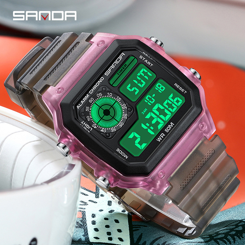 Electronic Gift - ファッションサンダトップブランドLEDデジタルスポーツクロノグラフ日付表示レディースTPUバンド曜日表示50m防水女性用電子ギフト腕時計