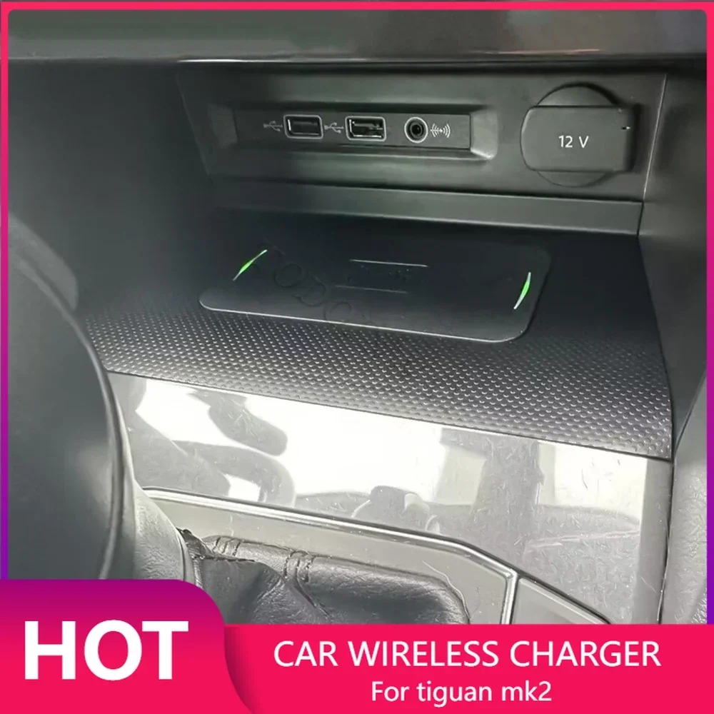 Wireless Phone Charger Pad - 車のワイヤレス充電器フォルクスワーゲンティグアン MK2 オールスペース Tharu 2017-2021 高速充電電話ホルダーマウント充電パッドアクセサリー