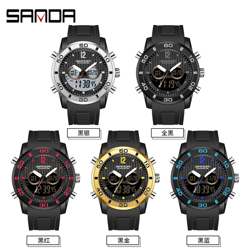 Electronic Gift - SANDA 電子時計メンズスポーツとレジャー多機能時計学生防水時計腕時計ギフト 3106