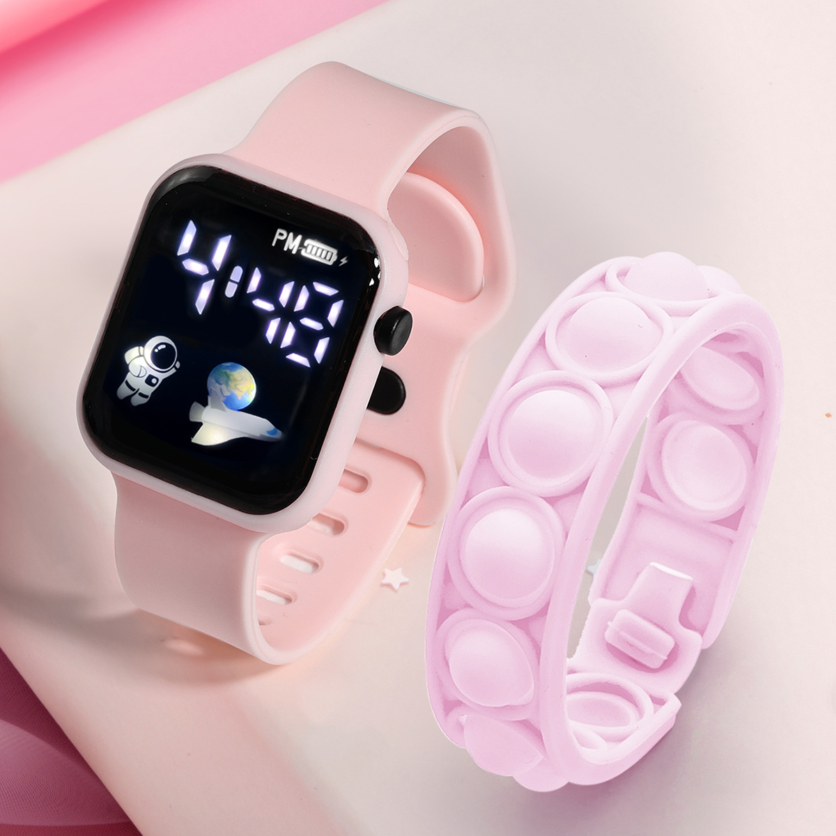 Smart Watch Kids - 子供用電子スポーツウォッチ,シンプルでファッショナブルなブレスレット,アウトドア,学生,男の子と女の子,ギフト,2個